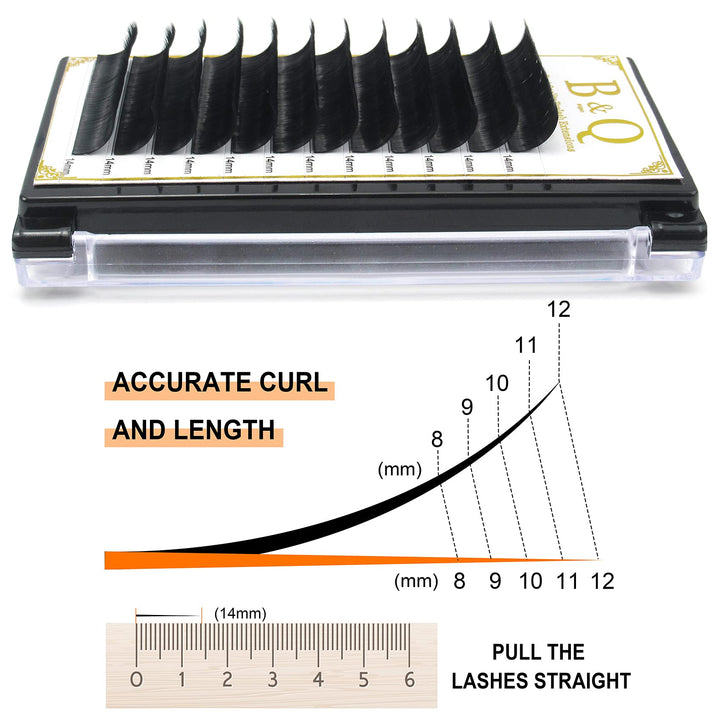 B&Qaugen DD-0.07-14 Self-Fanning Eyelashes, DD Curl, 14 mm