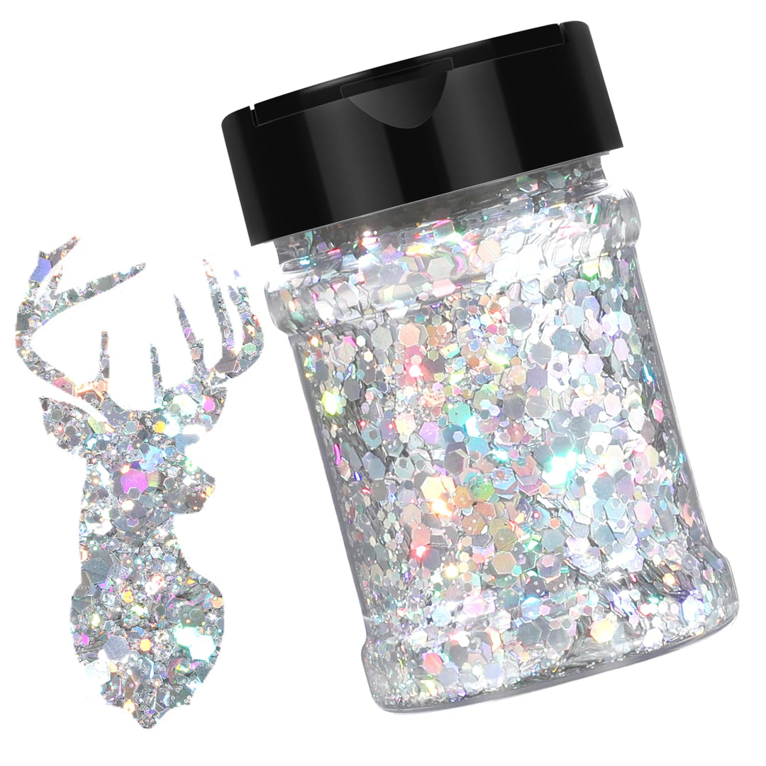 HTVRONT Holographic Chunky Glitter, Silver, 100 g