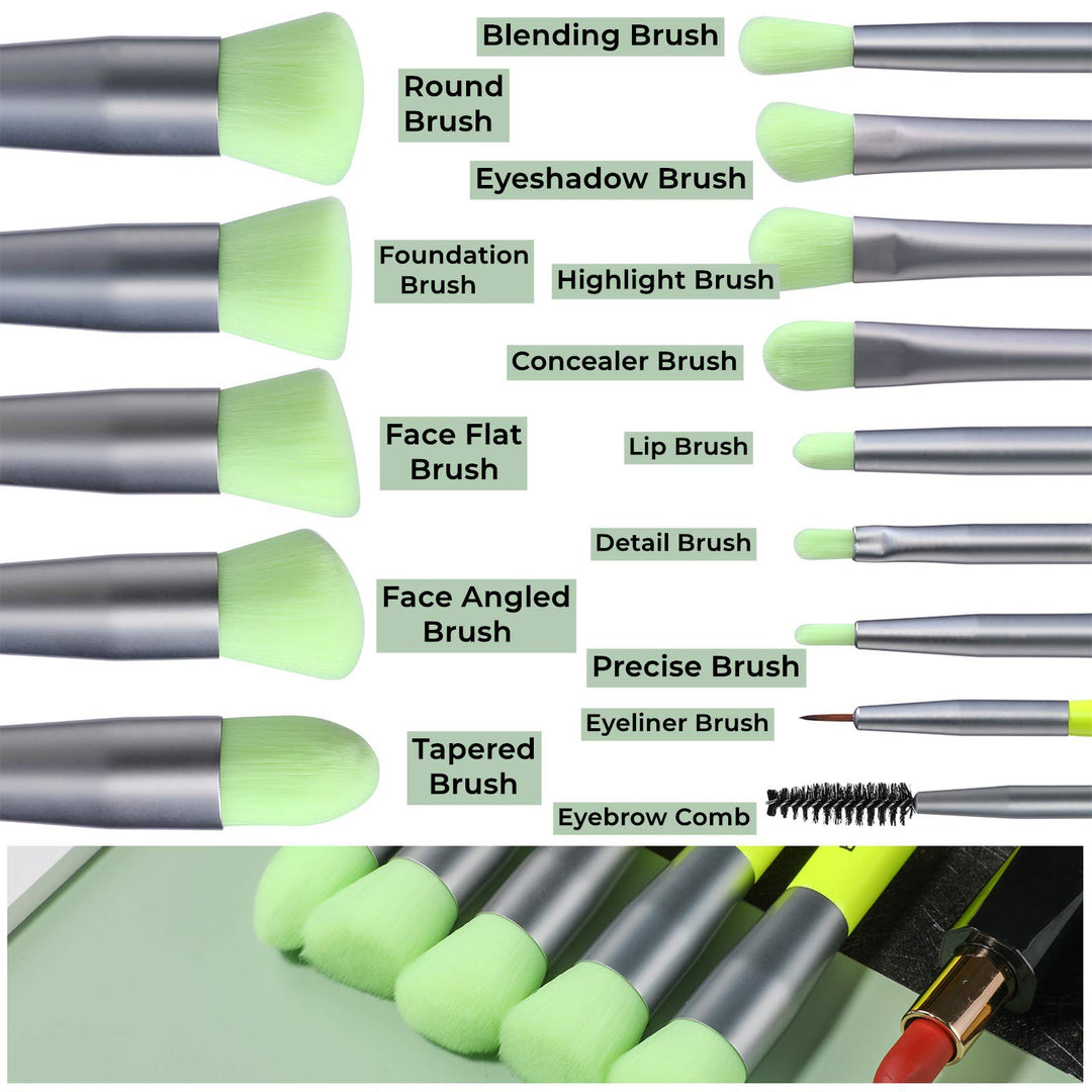 BS-MALL Makeup Brush Set, Green, 14 Count