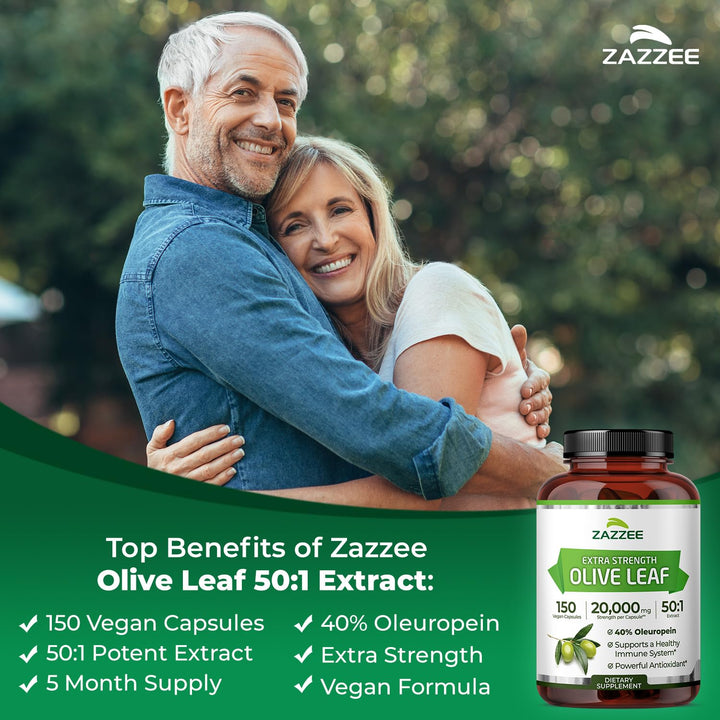 Zazzee Olive Leaf Extract, Extra Strength 50:1, 150 Count