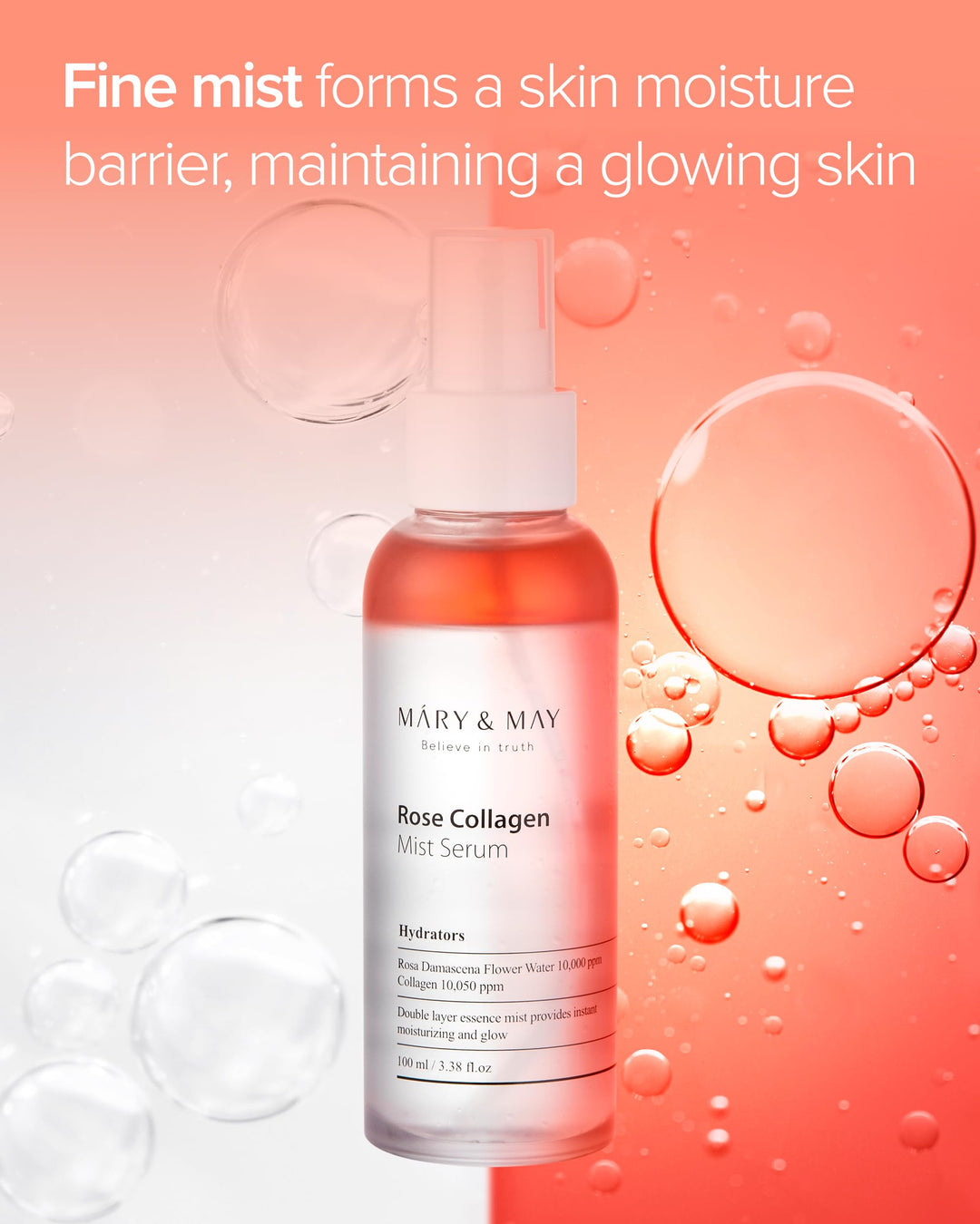 Mary&May Rose Collagen Double-Layer Oil and Water Face Mist, 3.38 fl oz