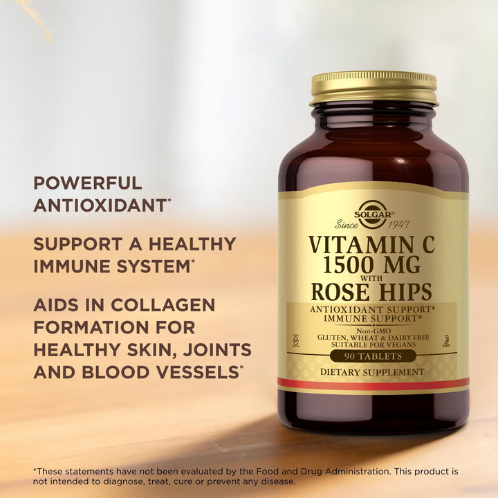 Solgar Vitamin C With Rose Hips, 1500 mg, 90 Count