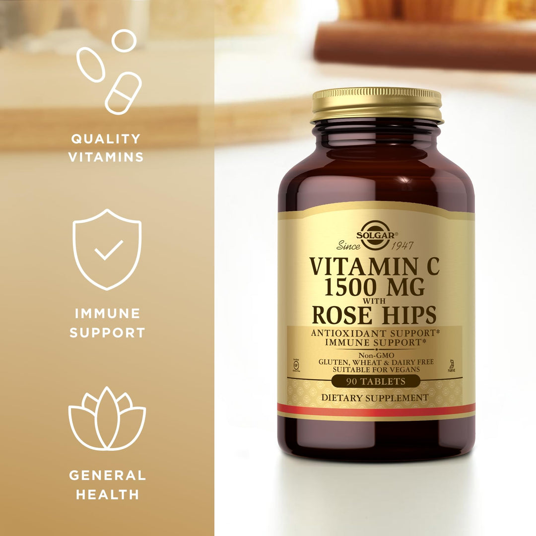 Solgar Vitamin C With Rose Hips, 1500 mg, 90 Count
