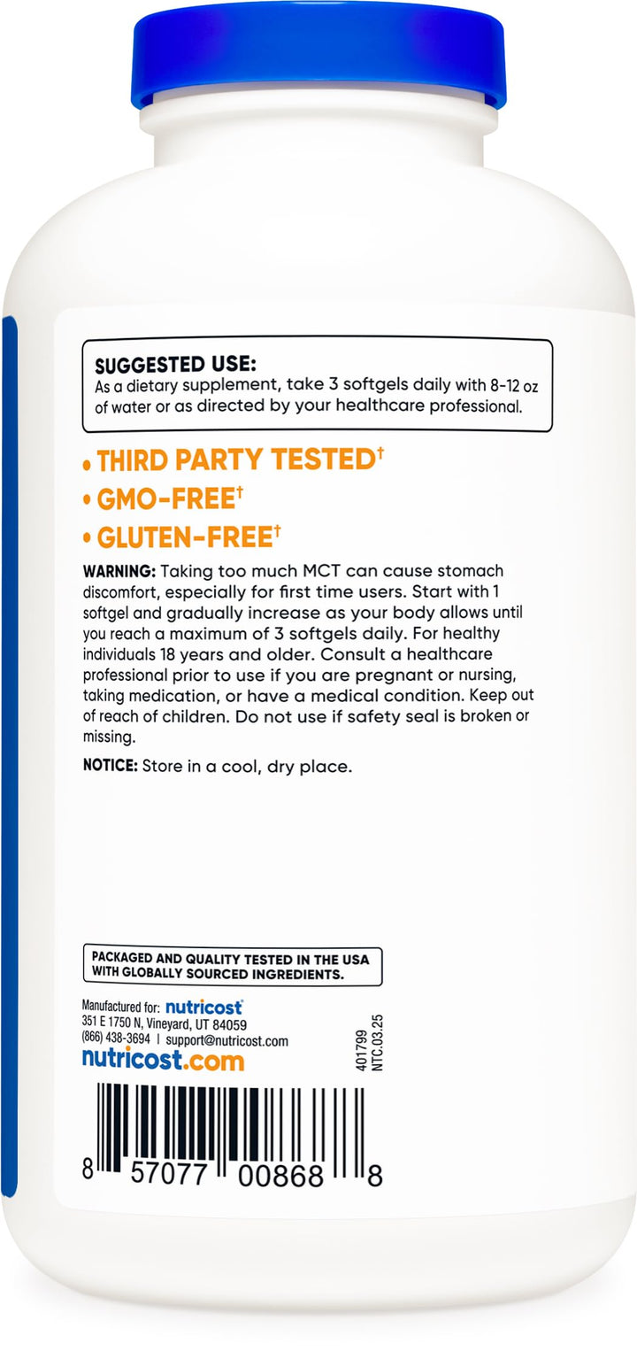 Nutricost MCT Oil Softgels, 1000 mg, 300 Count