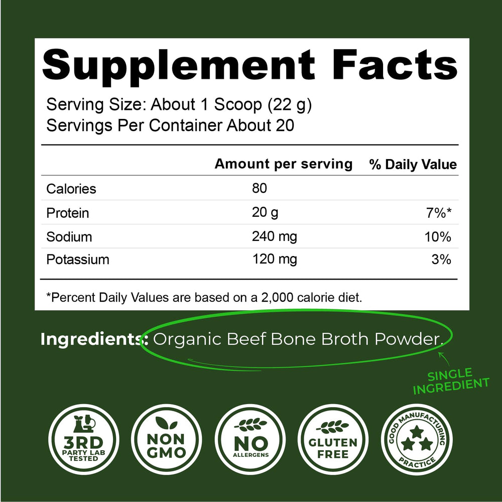 Left Coast Performance Organic Grass Fed Beef Bone Broth Protein Powder, Unflavoured, 470 ml