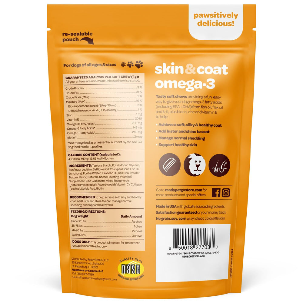 Ready Pet Go! Omega 3 Dog Supplement, 90 Count