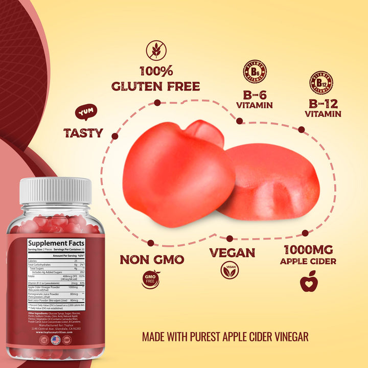 Toplux Apple Cider Vinegar Gummies, 1000mg, 60 Count