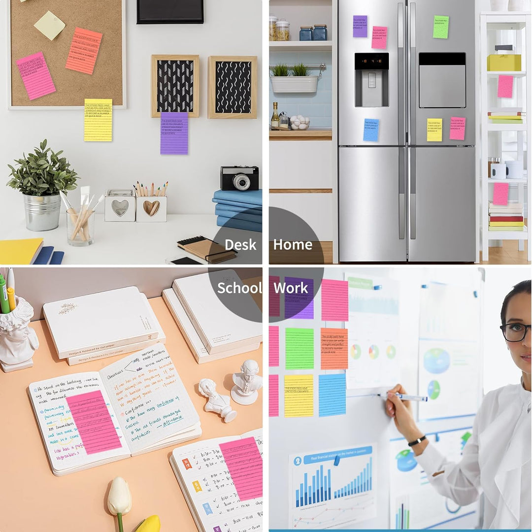 McMola Large Lined Sticky Notes, 8 Bright Colors, 8 Count