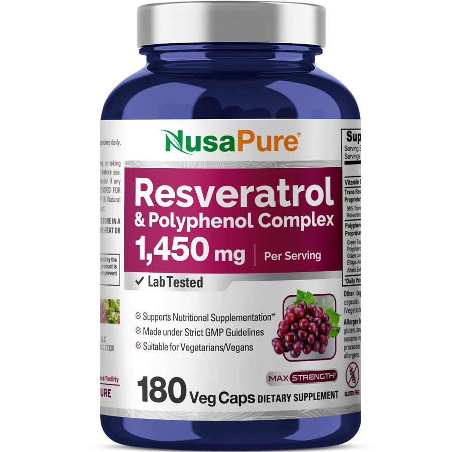 NusaPure Resveratrol & Polyphenol Complex, 1450 mg, 180 Count