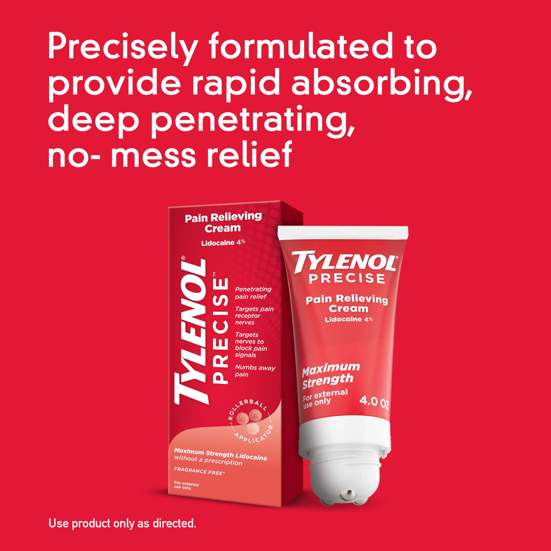 Tylenol Maximum Strength Lidocaine Pain Relieving Cream, Fragrance Free, 4 oz