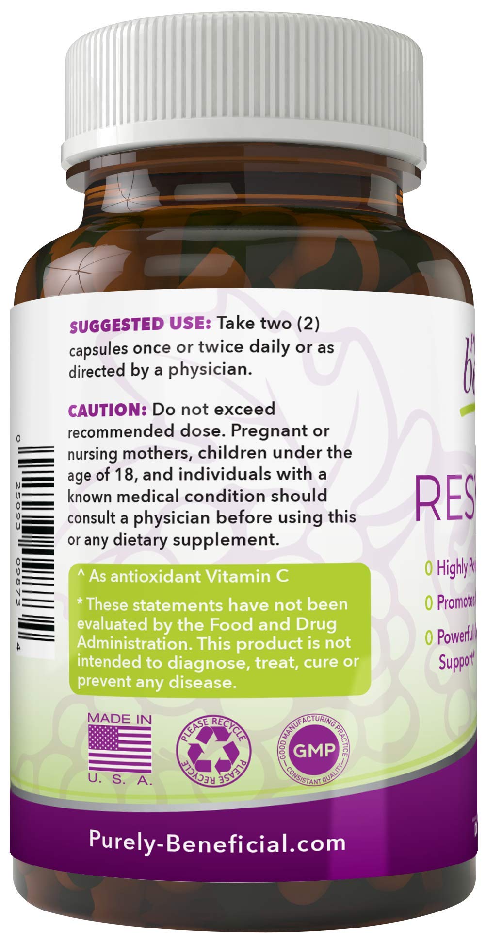 PURELY beneficial Resveratrol Supplement, 1450 mg, 90 Count