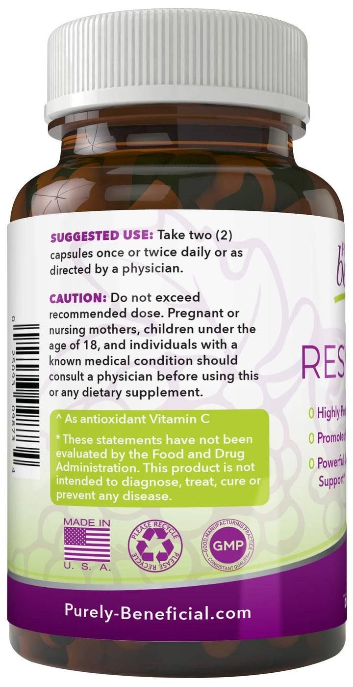 PURELY beneficial Resveratrol Supplement, 1450 mg, 90 Count