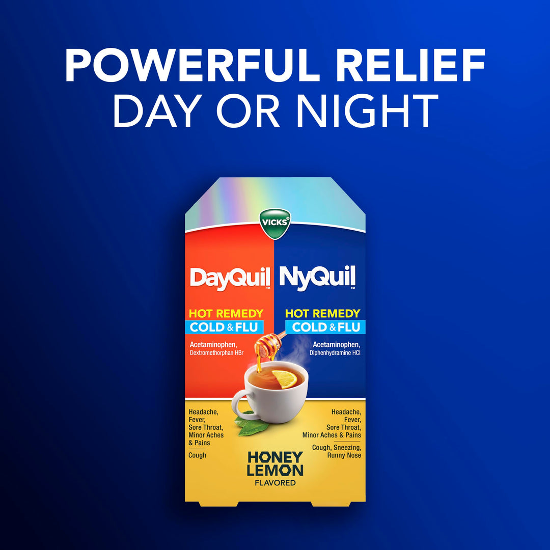 Vicks DayQuil and NyQuil Hot Remedy Cold and Flu Powder Mix, 16 Count