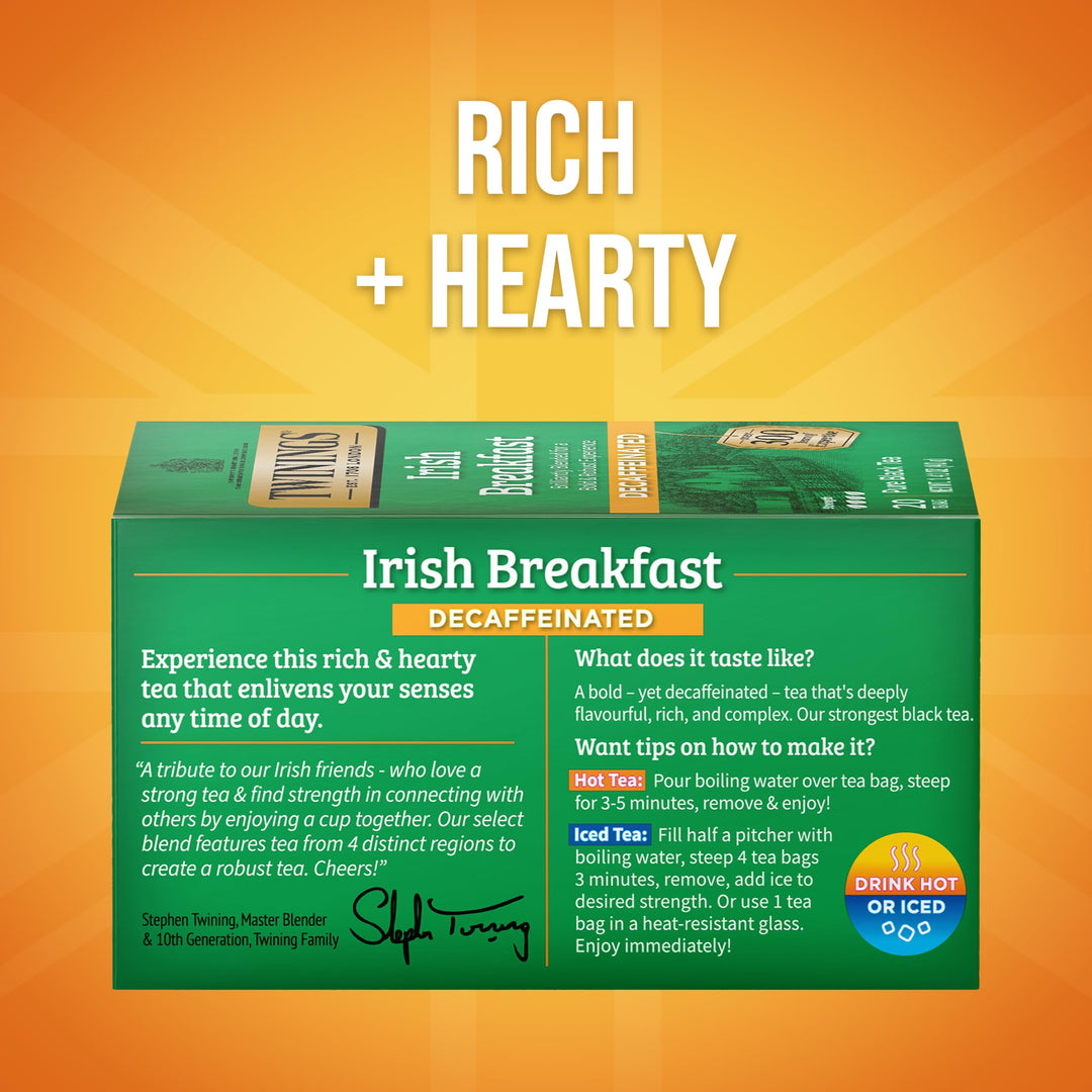 Twinings Decaffeinated Irish Breakfast Black Tea, 20 Count