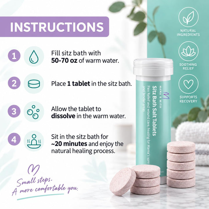 Mama & Wish Sitz Bath Salt Tablets, Postpartum Hemorrhoid Soak