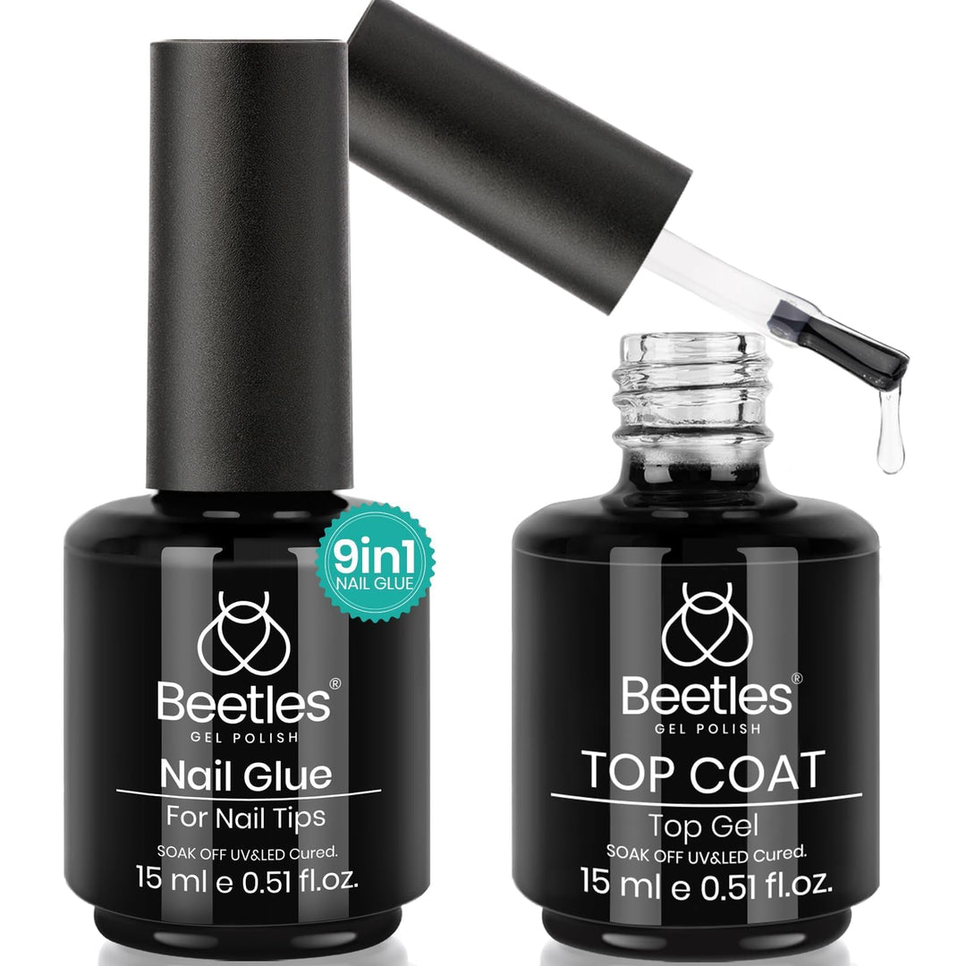 beetles Gel Polish Nail Glue And No Wipe Top Coat Kit, 15 ml, 2 Count
