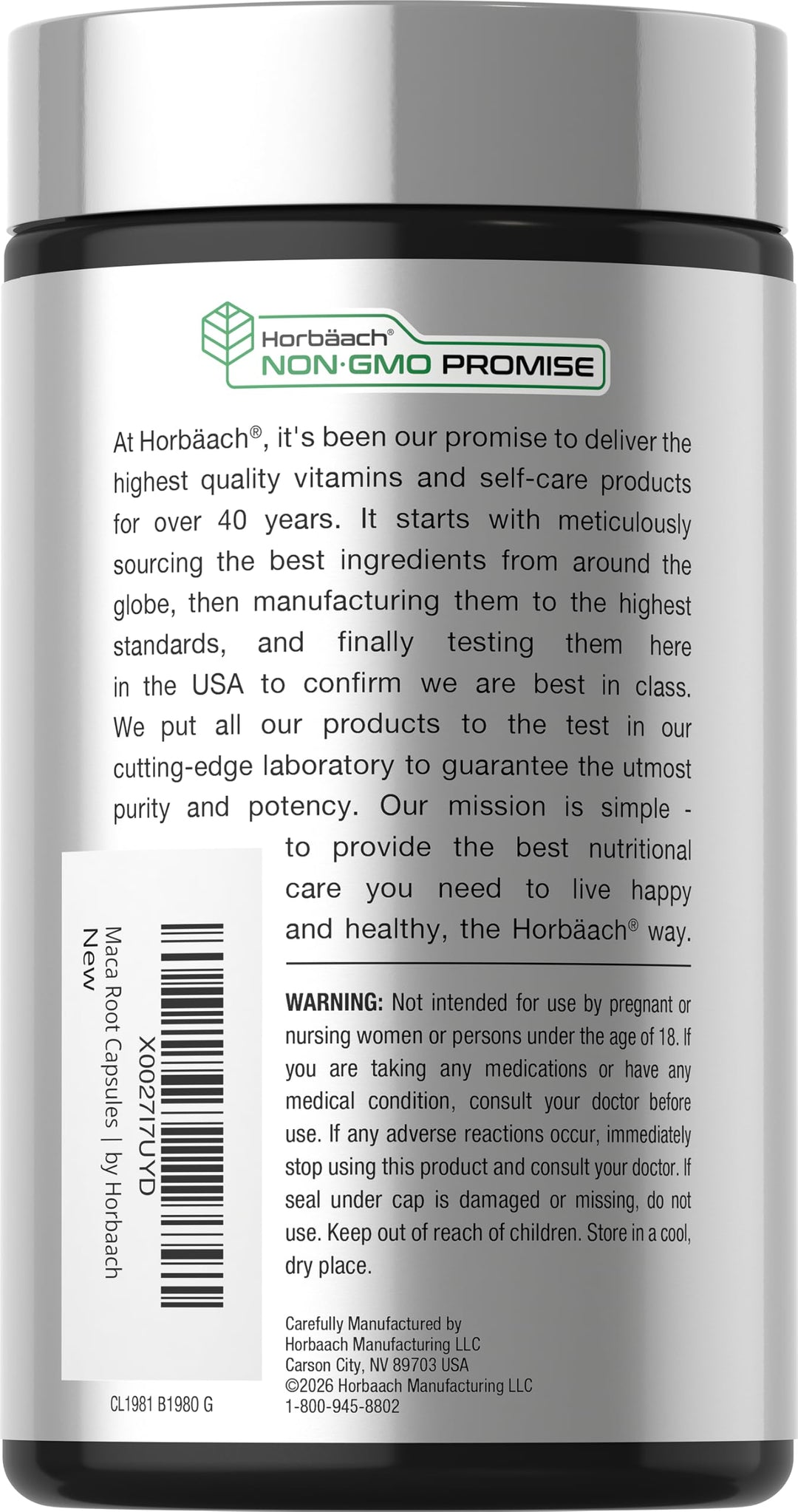 Horbäach Maca Root Capsules, 120 Count