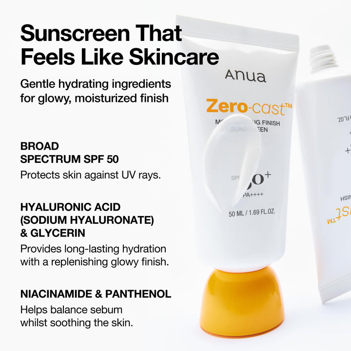 ANUA Zero-Cast Moisturizing Sunscreen SPF 50, 1.69 fl oz