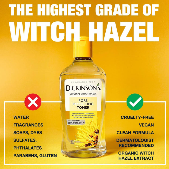 Dickinson's Original Witch Hazel Pore Perfecting Toner, Fragrance Free, 16 oz