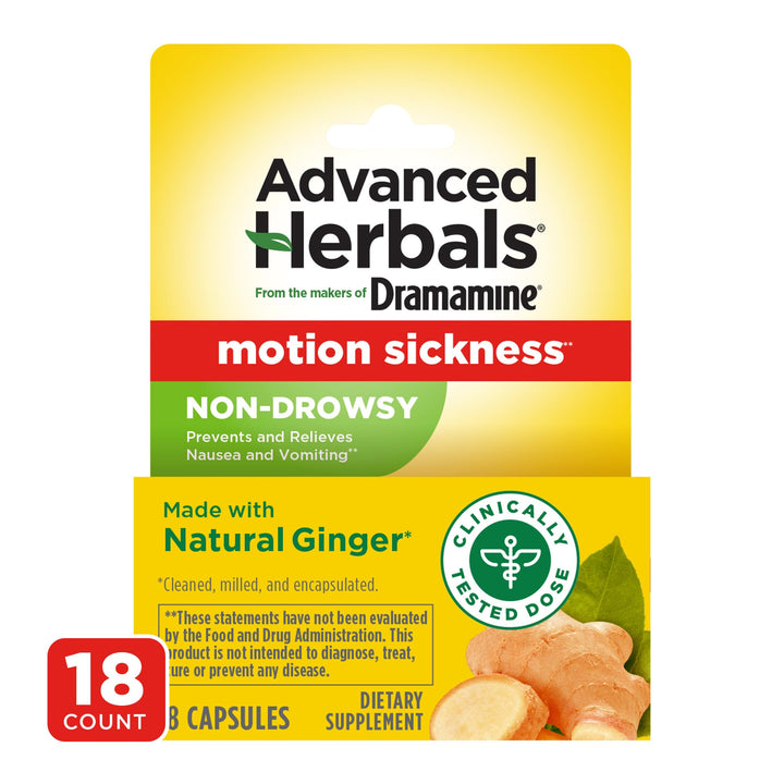 Dramamine Motion Sickness Relief, Non-Drowsy Naturals, 18 Count