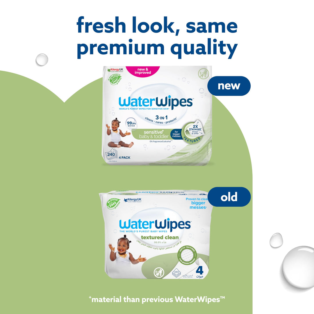 WaterWipes Plastic Free Textured Clean Baby Wipes, 240 Count, Pack of 4