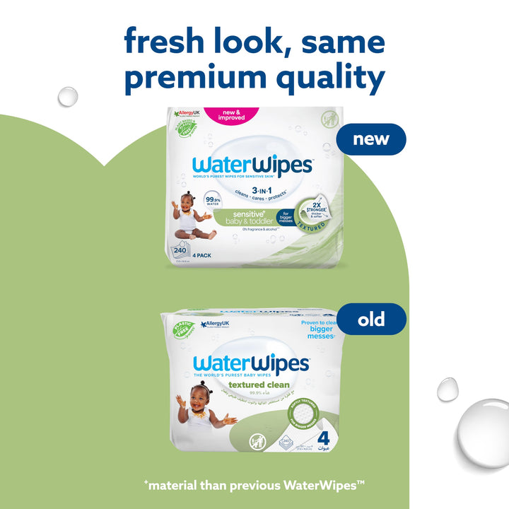 WaterWipes Plastic Free Textured Clean Baby Wipes, 240 Count, Pack of 4