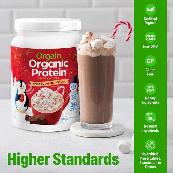 Orgain Organic Vegan Protein Powder, Peppermint Hot Cocoa, 1.02 lb