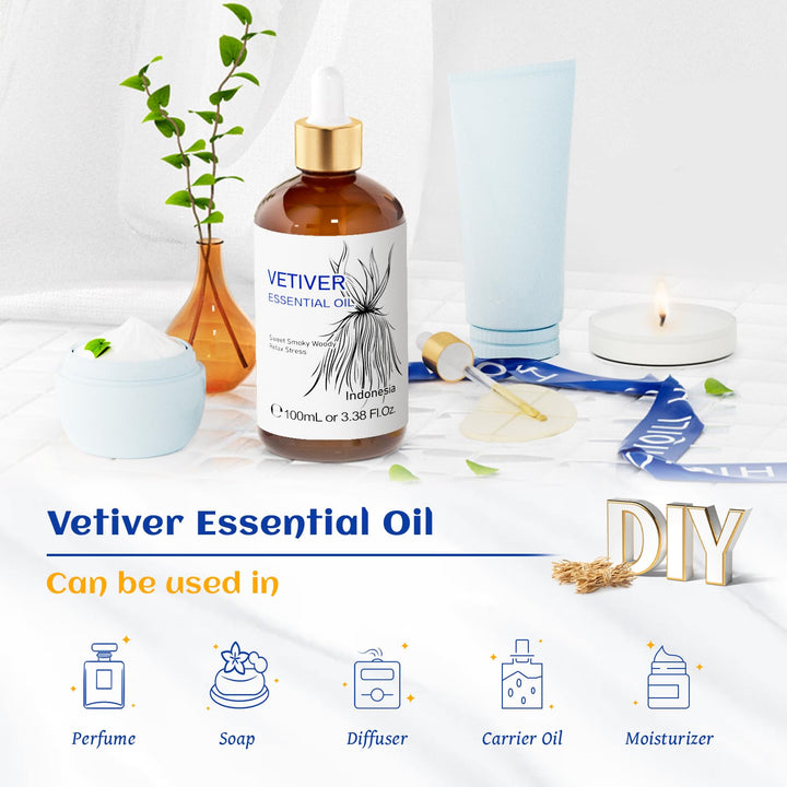 HIQILI Vetiver Essential Oil, 3.38 fl oz
