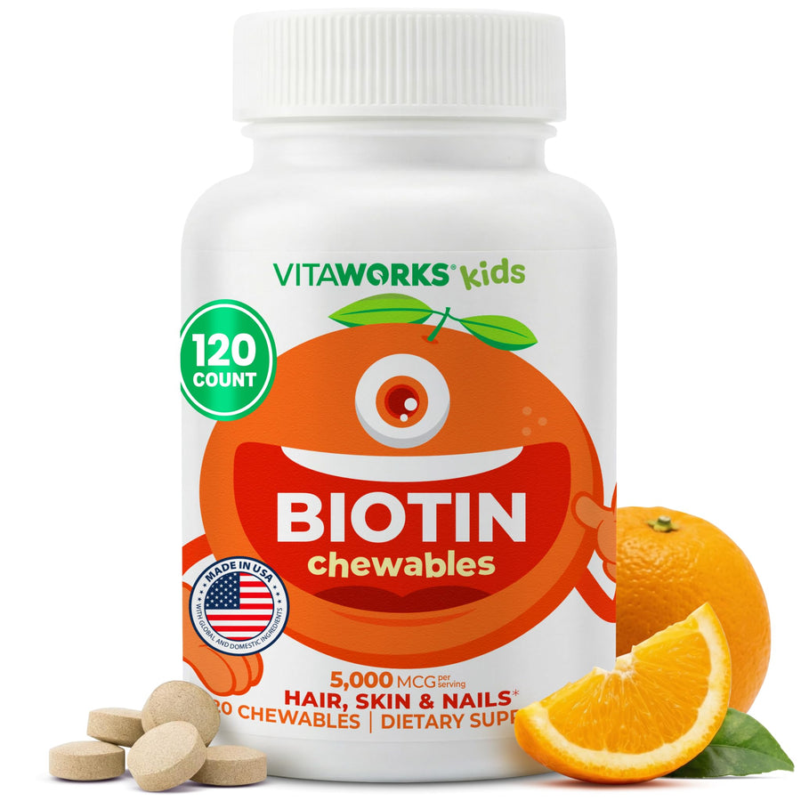 VitaWorks Kids Biotin Chewable Tablets, 5000 mcg, 120 Count