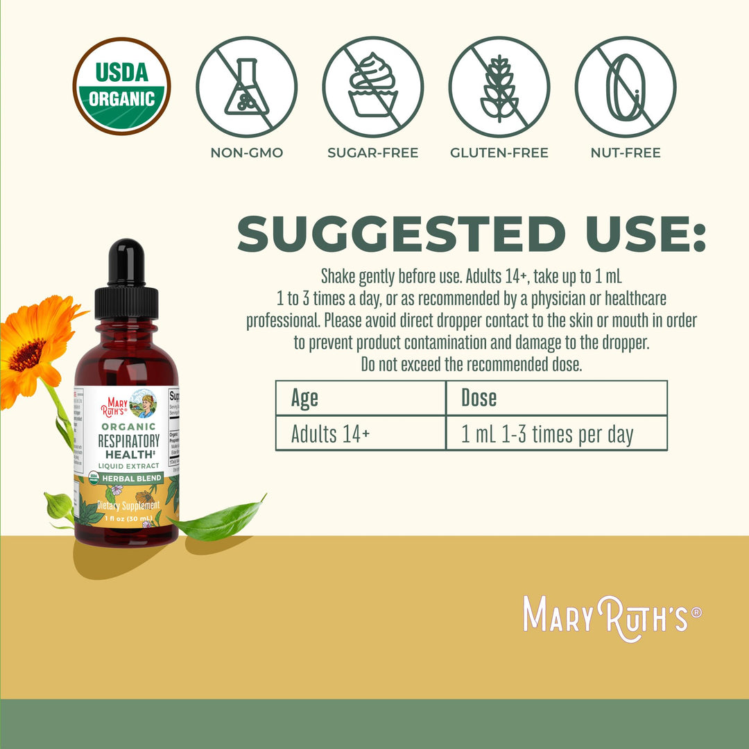 MARYRUTH'S Respiratory Health Liquid Drops, Herbal Blend, 1 fl oz