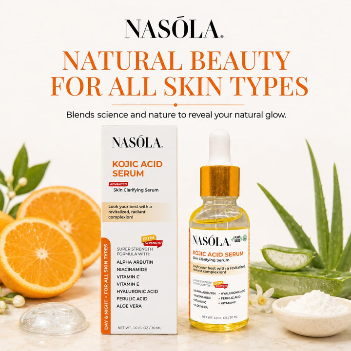 Nasola Kojic Acid Serum, Skin Clarifying Complexion Revitalization Fade Cream with Alpha Arbutin, Vitamin C & E, & Niacinamide