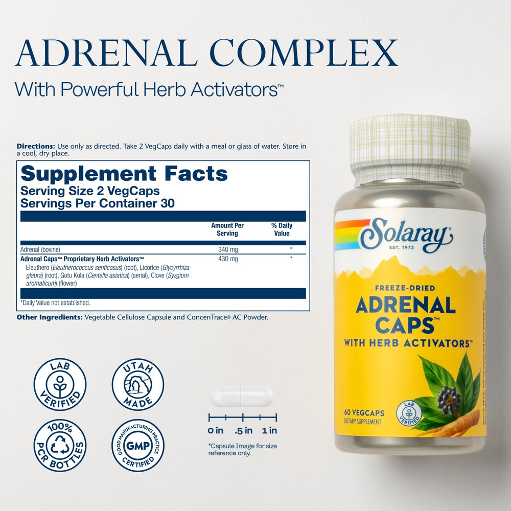 SOLARAY Adrenal Caps Freeze Dried, 60 Count