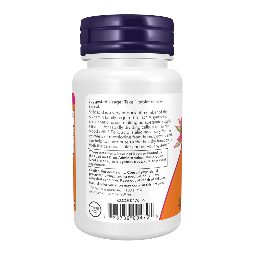 NOW Folic Acid 800 mcg with B12 Tablets, 250 Count
