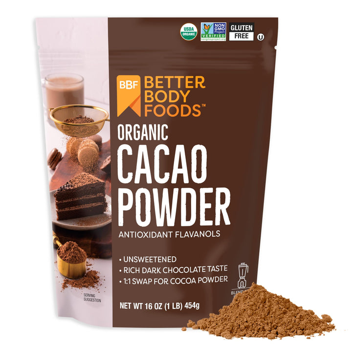 BetterBody Foods Organic Cacao Powder, Unsweetened, 16 oz