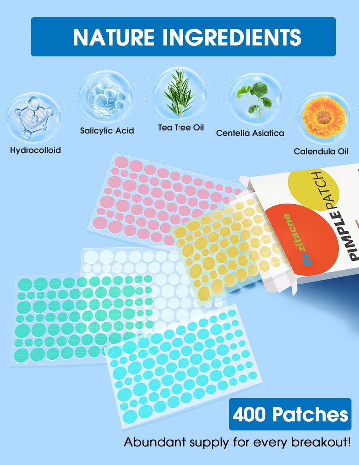 Dr. Zitacne Hydrocolloid Acne Patches, Multicolor, 400 Count