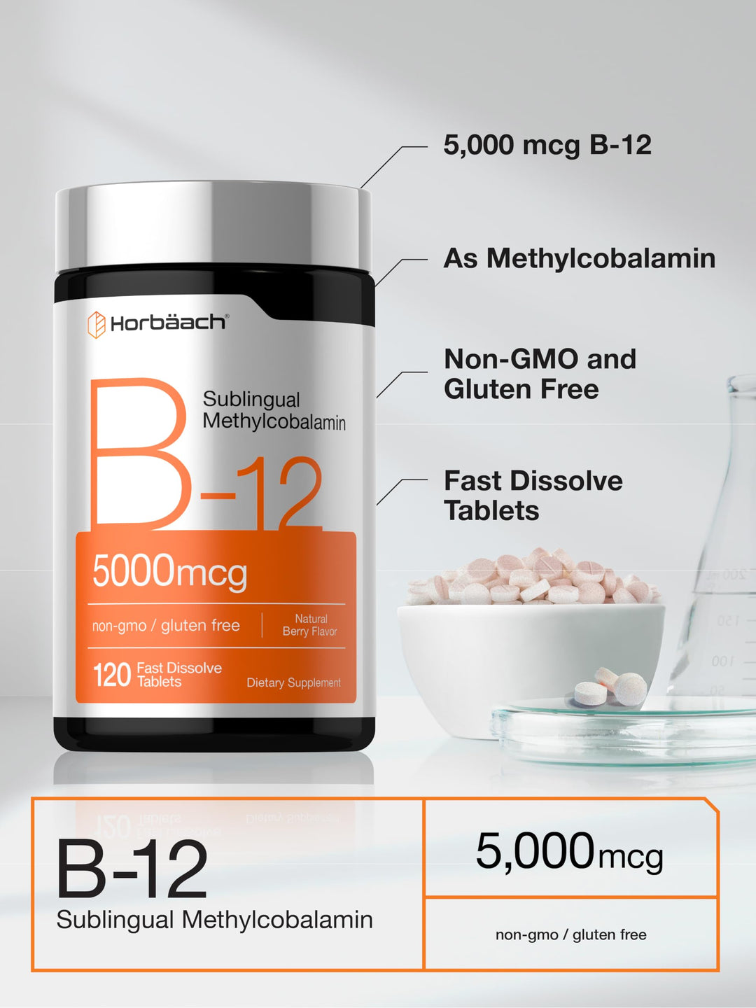 Horbäach Vitamin B12 5000 mcg, 120 Count