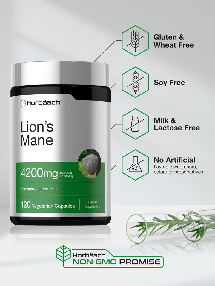 Horbäach Lions Mane Mushroom Extract, 120 Count