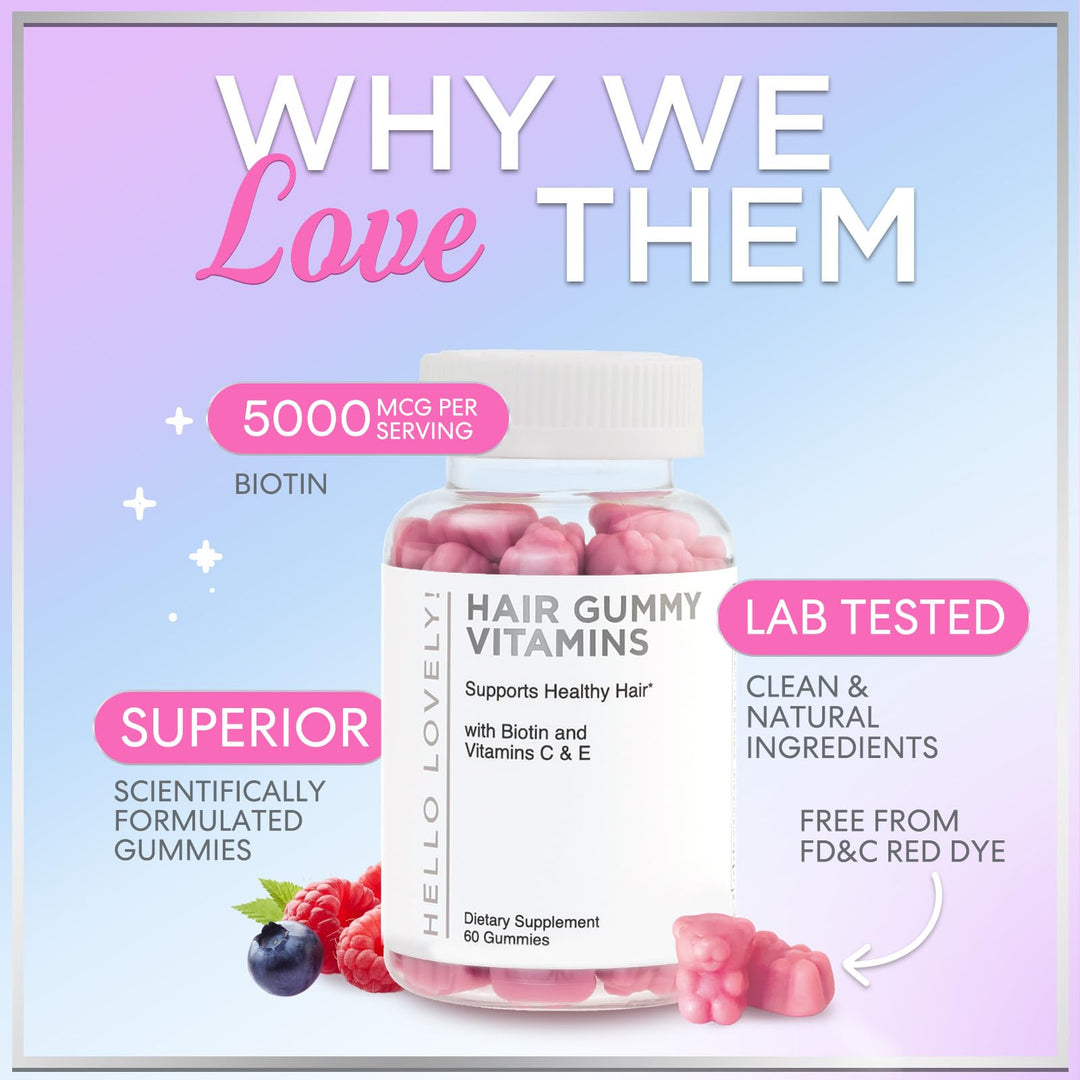 Hello Lovely! Hair Vitamin Gummy, Berry Flavor, 120 Count