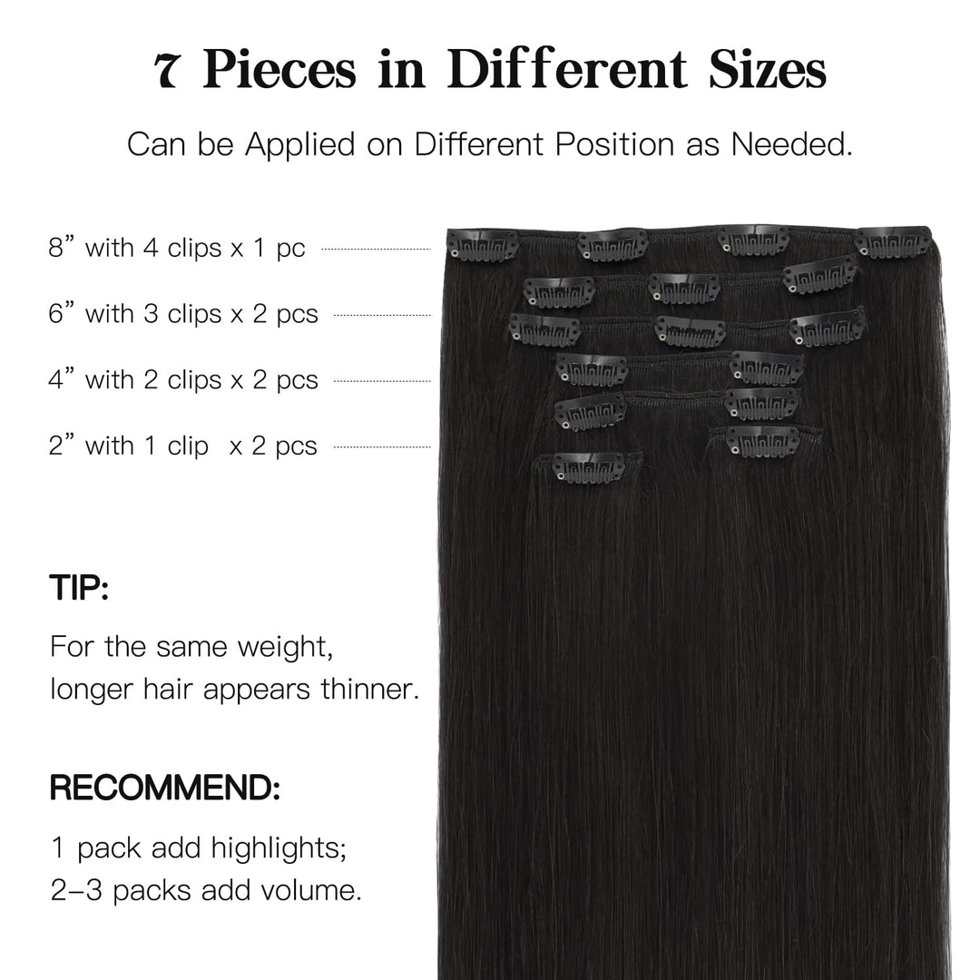 hotbanana Human Hair Clip In Extensions, Natural Black, 22 Inch, 120 g, 7 Count
