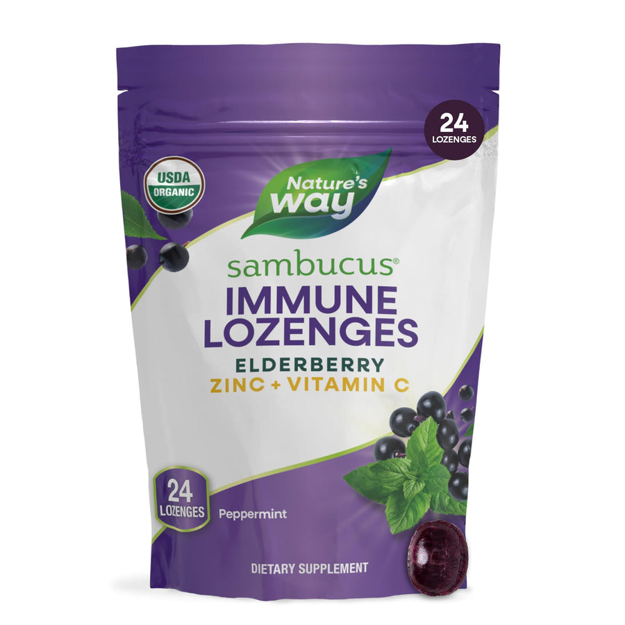 Nature's Way Sambucus Immune Lozenges, Elderberry Peppermint, 24 Count