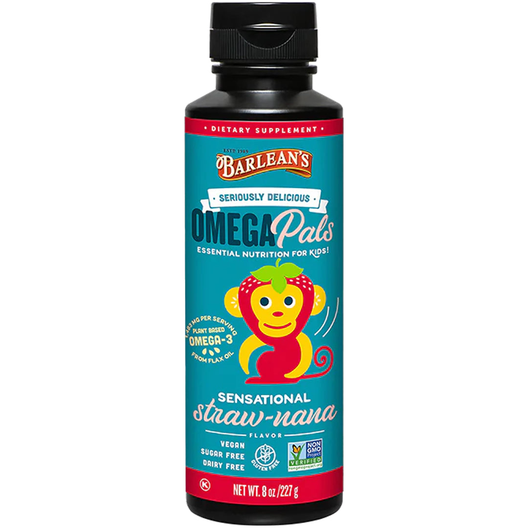 Barlean's Omega Pals Kids Vegan Omega-3 Liquid, Straw-Nana, 8 fl oz