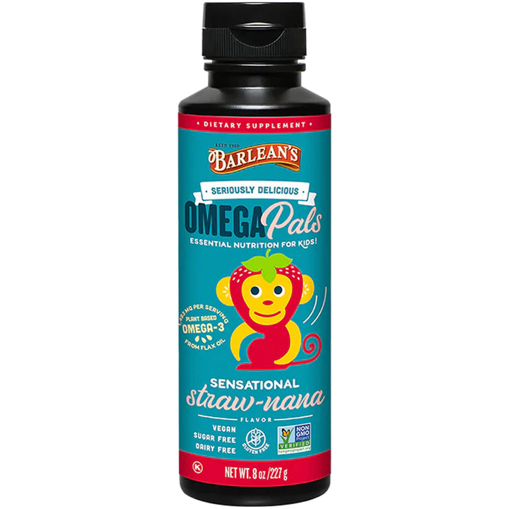 Barlean's Omega Pals Kids Vegan Omega-3 Liquid, Straw-Nana, 8 fl oz