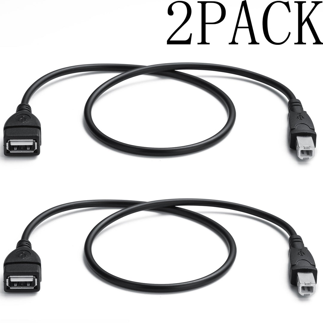 YOUOWO USB 2.0 Cable, A Female to B Male, Black, 2 Count