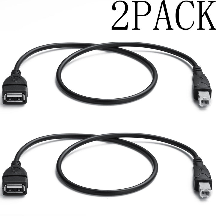 YOUOWO USB 2.0 Cable, A Female to B Male, Black, 2 Count
