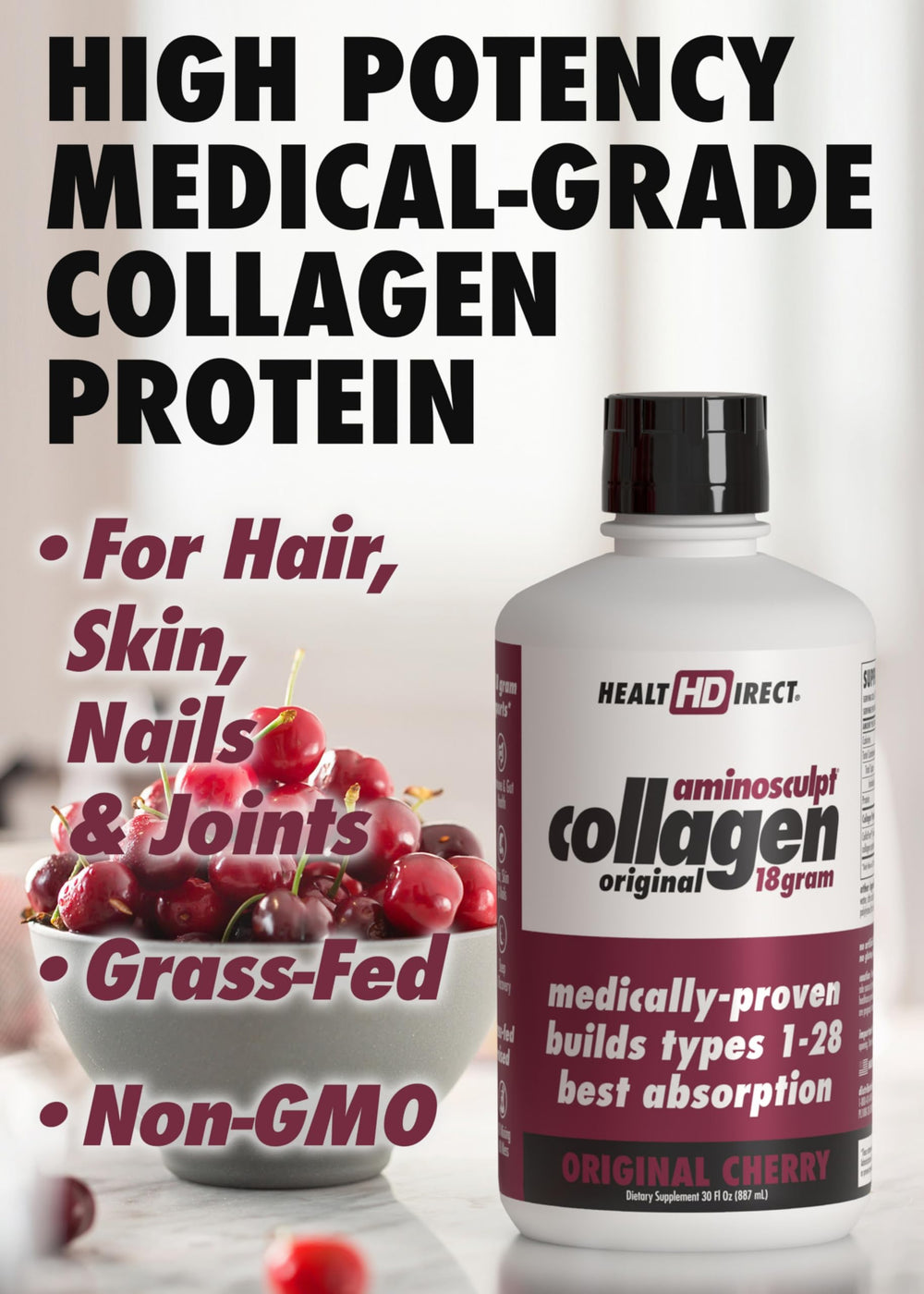 HEALTH DIRECT AminoSculpt Liquid Collagen, Original Cherry, 30 fl oz