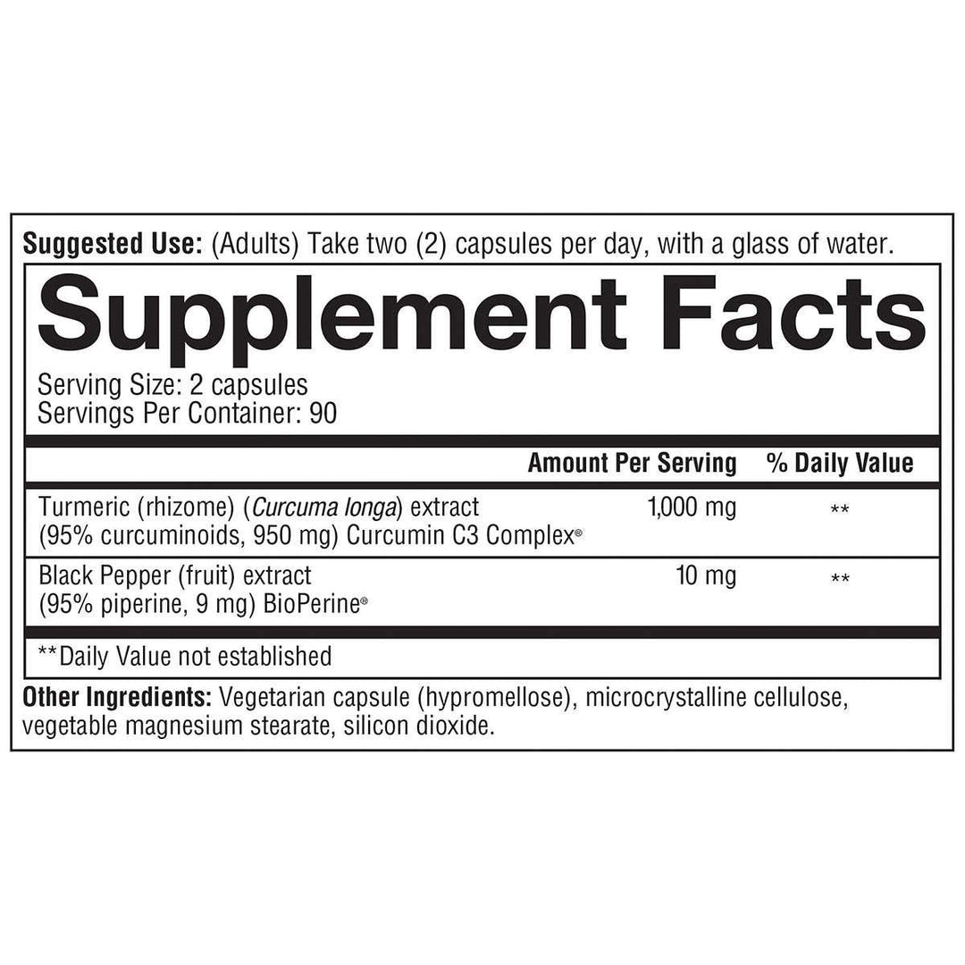 Youtheory Turmeric Extra Strength Formula Capsules, 1000 mg, 180 Count