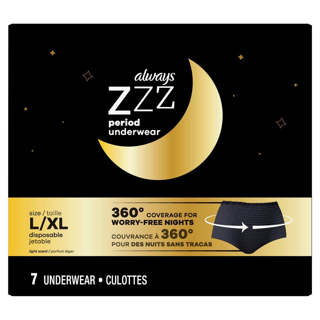 Always ZZZ Overnight Disposable Period Underwear, Large, 7 Count