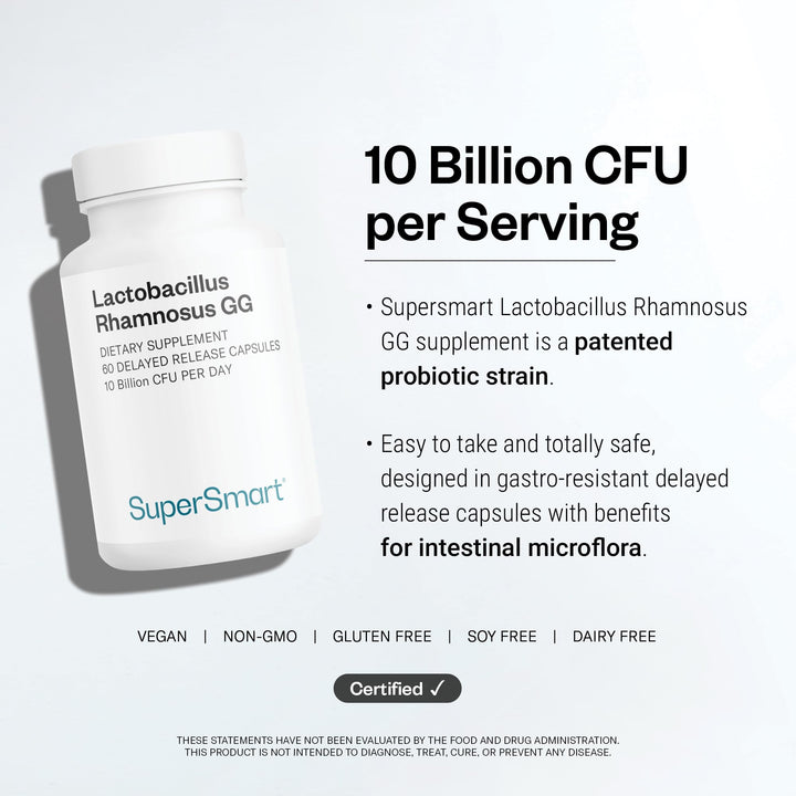 Supersmart Lactobacillus Rhamnosus GG Probiotic Capsules, 10 Billion CFU, 60 Count