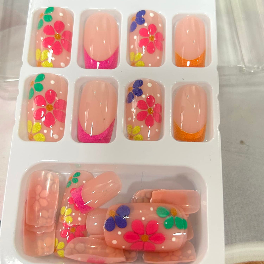 TBRZTR Press On Nails, Multiple Colour Flower Patterns, 24 Count