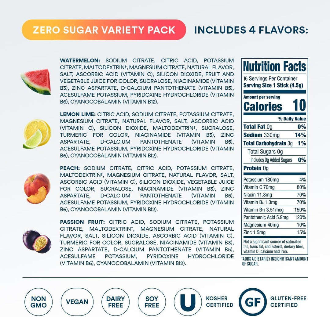 DripDrop Sugar Free Hydration Packets, Classic Variety Pack, 16 Count
